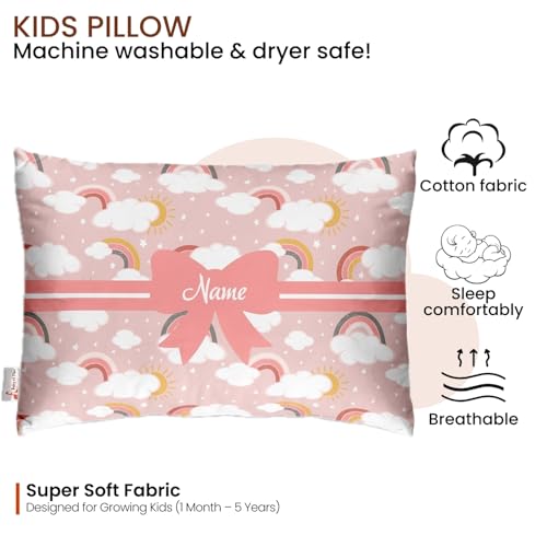 Image of Personalized Pillow for Kids - Custom Name, Super Soft Cotton Kids Cushion for Infants & Toddlers, 1 Month to 5 Year Olds, Keeps Head & Neck Comfortable, Adorable Prints (Pillow 13)