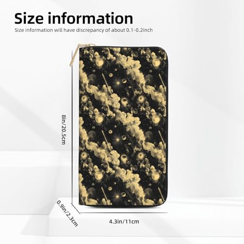 Gold Cosmic Sky Print Wallet Women Men, Long PU Leather Wallets for Women, Cute Womens Travel Wallet Purse Pouch with Zipper Pocket3