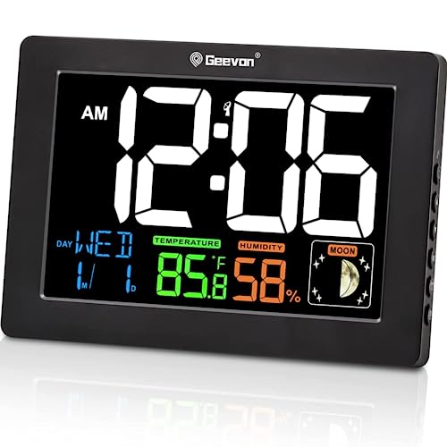 Geevon GN-23145T-US Atomic Alarm Clock, Large Color Display Digital Desk Clock With Indoor Temperature & Humidity cover