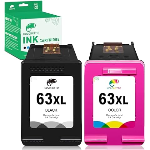 COLORETTO Remanufactured Printer Ink Cartridge Replacement for HP 63XL to use with Envy 4520 4516 Officejet 5255 5258 DeskJet 1112 3632 3639 1112 2130 3632 3633 3634 (1 Black+1 Color) Combo Pack Cover