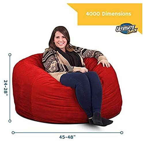 ULTIMATE SACK 4000 4-Foot Bean Bag Chair with Footstool, Grey Suede Cover – Oversized Foam Lounger, Floor Seat, Small Sofa, or Couch Bed for Living Area, Gaming Room, or Reading Lounge