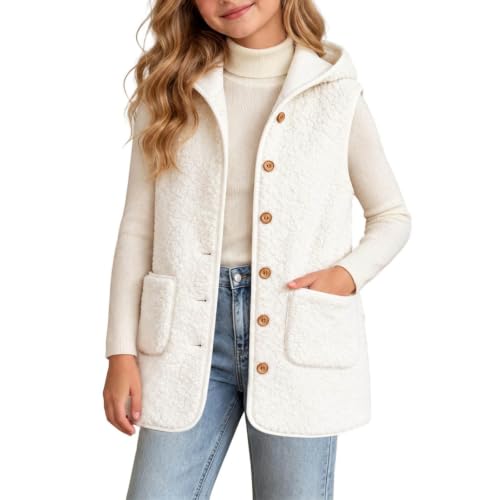 Fleece Hooded Vest Girls Sharpa Button Down Sleeveless Long Jackets Vests - image 7