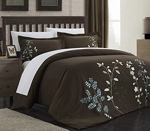 Chic Home 3-Piece Kaylee Floral Embroidered Duvet Set (King, Brown) - Thumbnail 2