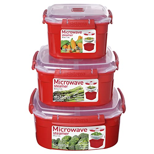 Sistema Microwave Steamer For Cooking Food And Vegetables With Steam Release Vent, Dishwasher Safe, 13.6 Cup, Red #TOP7