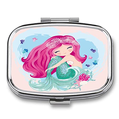 Pilulier de poche rectangulaire en métal sirène violette pour voyage