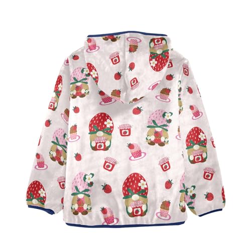 Cute Pink Strawberry Cake Gnomes Girls Fleece Jacket Girls Fall Jacket Girls Zip Up Hoodie Girls Sherpa Jacket 2-10T2