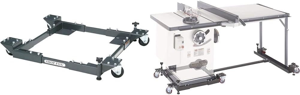 Shop Fox D2057A Adjustable Mobile Base, Small Charcoal Grey & D2259A Extension Kit for Mobile Bases