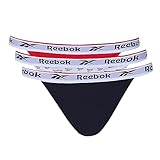 Reebok Damen Tanga-Slips in Navy/Print/Rot | Bequeme Baumwolle und Microfaser-Taillenbund Fitness-Unterwäsche - Packung mit 3 Stück