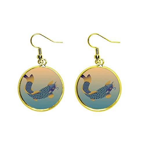 Pendientes de gota pez azul con baño de oro elegantes para mujer