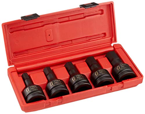 SUNEX TOOLS 4507, 3/4 Inch Drive Impact Hex Driver Set, 5-Piece, Metric, 14mm-24mm, Cr-Mo Steel, Dual Size Markings, Heavy Duty Storage Case