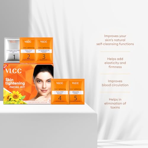 Image of VLCC Skin Tightening Facial Kit - 25g X 3 (75g) (Pack of 3) | Skin Elasticity Facial | Helps Remove Toxins and Reduces Blemishes | With Berberry, Wheatgerm, Carrot Extract, and Geranium