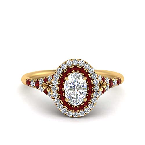 Bague de fiançailles double halo et anneau fendu orné d'une pierre précieuse personnalisée