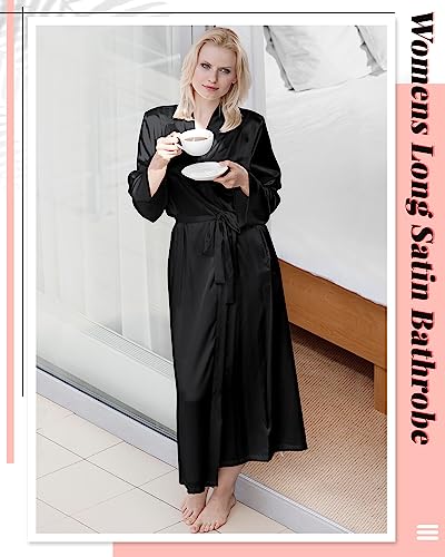 Xtinmee 12 Pcs Women's Long Satin Robes Full Length Sleepwear Silky Bath Robe Kimono Dressing Gown for Wedding Birthday Party3