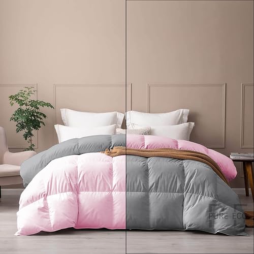 Image of PURE ECO Reversible 300 GSM Comforter Single Size - Luxury & Soft Microfiber 300 GSM Comforter for Winter - Duvet /Blanket Single Size (60 inchX90 inch) - Baby Pink /Silver Grey Color