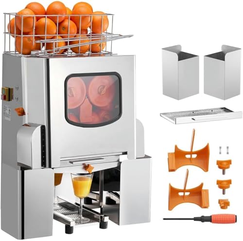KLYDBMYT Exprimidor de Naranjas automático de 120 W, exprimidor de Acero Inoxidable, 20 Naranjas por Minuto, Filtro extraíble, 2 Cubos recolectores de cáscara.