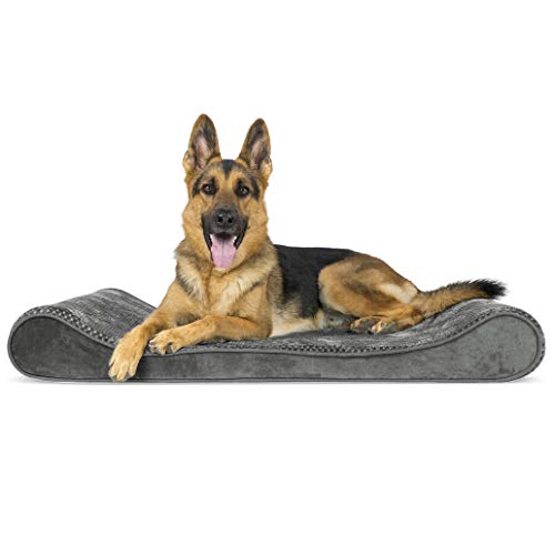 Furhaven Pet Dog Bed - Orthopedic Minky Plush and Velvet Ergonomic Luxe Lounger Cradle Mattress Contour Pet Bed with Removable Cover for Dogs and Cats, Gray, Jumbo