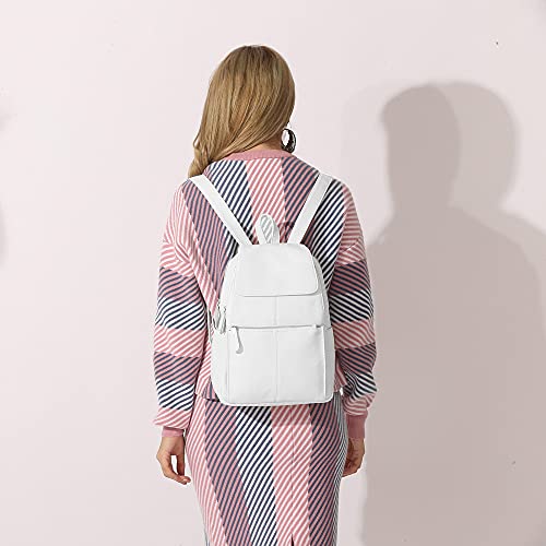 Image of zency 15 Colors Real Soft 100% Genuine Leather Women Backpack Fashion Ladies Travel Bag Preppy Style For Woman (Pure White)