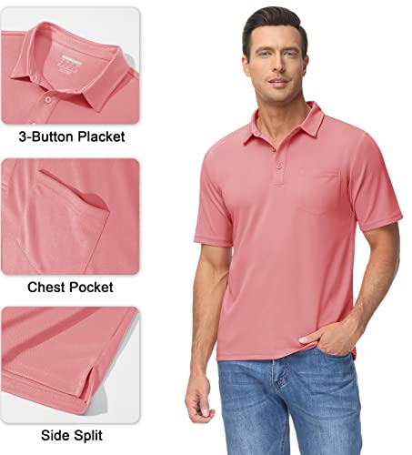 Magcomsen Mens Performance Polo Shirts Short Sleeve Dry Fit Breathable Activewear Polo Shirt Lightweight Sports Tops Training Shirts Gray Pink M #TOP4