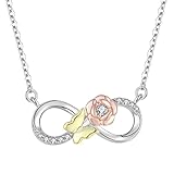 Oskani Collares de amor infinito para mujer, collares con colgante de flor de mariposa, plata de ley 925 y circonita cúbica, regalos para mamá, novia, esposa, Zirconia cúbica, Circonita cúbica