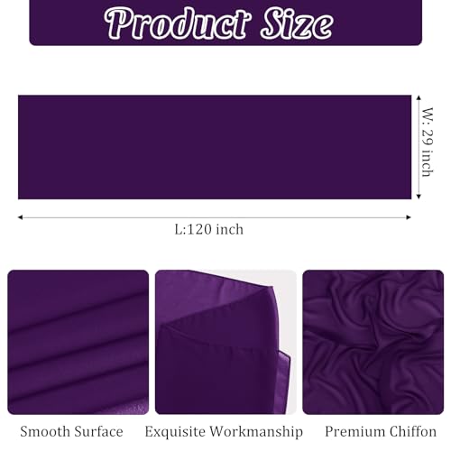 6 Pack 10Ft Dark Purple Chiffon Table Runner 29x120 Inches Sheer Fabric Table Runner Romantic Wedding Runner for Thanksgiving Christmas Bridal Shower Decorations（Dark Purple） by JALANCY - Image 2