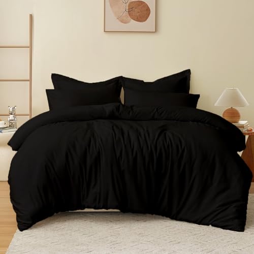 eBeddy Linens Microfiber Duvet Cover Set Extra Large King 136x120, Black