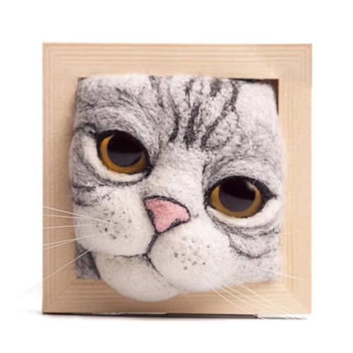 Fegtrtyoa Cat Head Doll Strickset mit Fotoframe-Ornamenten und Formungssockel. Wollfilz, Interaktives Bastelzubehör für Zuhause.