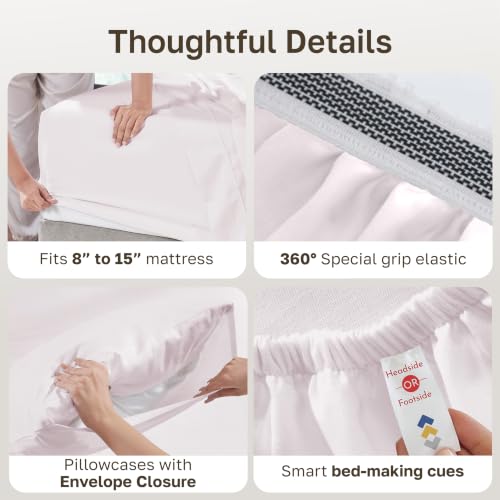 Image of California Design Den 100% Egyptian Cotton Full Size Bed Sheet Set, 4 Pcs | Certified & Backed by GH Seal, Light, Airy & Crisp Percale for Hot Sleepers, 15 inch Deep Pocket, All-Around Elastic - Soft Rose
