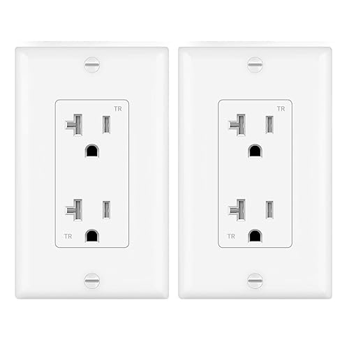 Micmi Decorator Receptacle Outlet, Tamper Resistant, Decorative Electrical Receptacle Outlet, 20Amp 125Volt, Grounding with Wall Plate UL Listed (2Pack, Snow White, 20 Amp Outlet) 20 Amp Out