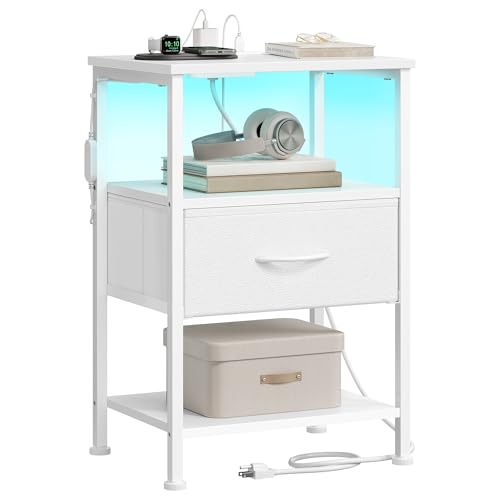 SONGMICS BELLAH Collection - Nightstand with Charging Station and App-Controlled Adjustable LED...