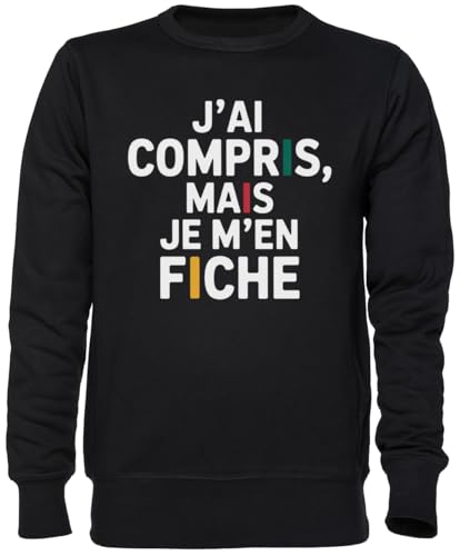 Sweat-shirt noir homme femme J'ai Compris jumper unisexe coton jersey