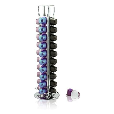 pigchcy Coffee Pods Holder for 40 Original Line Capsules, 360 Degrees Rotating Tower Design, Elegant Modern Chrome Finish, Compatible with Nespresso Capsules (Silver) Cover