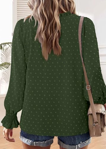 BETTE BOUTIK Women Boho Long Sleeve Shirts Dressy Casual V Neck Fall Fashion Tops Swiss Dot Flowy Blouses