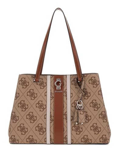 Sac à épaule GUESS Erenia Tote Bag en toile beige imprimé logo Latte