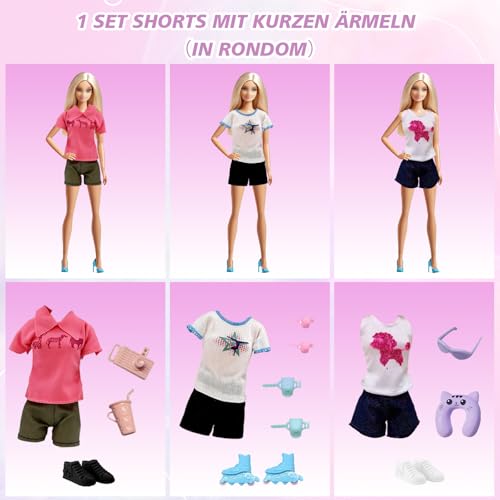 32 ubrania i akcesoria dla lalek, 2 bluzy z kapturem, 4 t-shirty, 4 długie spodnie, 1 szorty, 2 sukienki, 4 płaskie, 15 akcesoriów sportowych, kompatybilna z45 cm, prezent urodzinowy dla