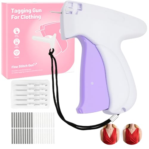 Handheld Mini Stitch Gun White and Purple Tag Attacher Gun Kit - Hemming Tool Sew Kit for Hems on Shirt Sleeves Pants and Dresses Includes 6 Needles 2000 Black Fasteners and 2000 White Fasteners