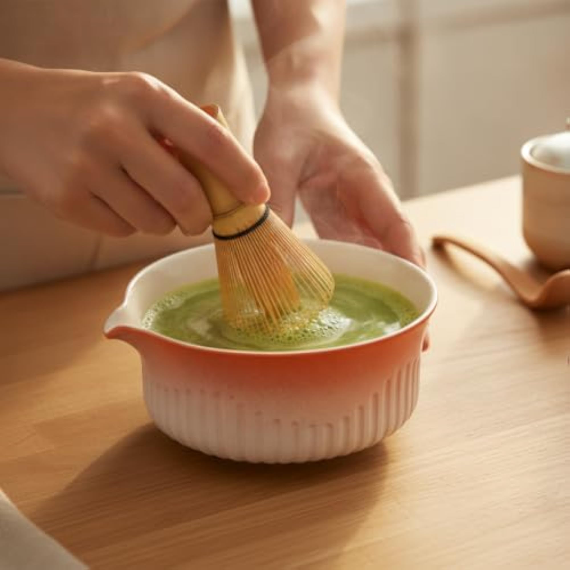Japanese Matcha Tea Ceremony Set with Spouted Bowl, Orange