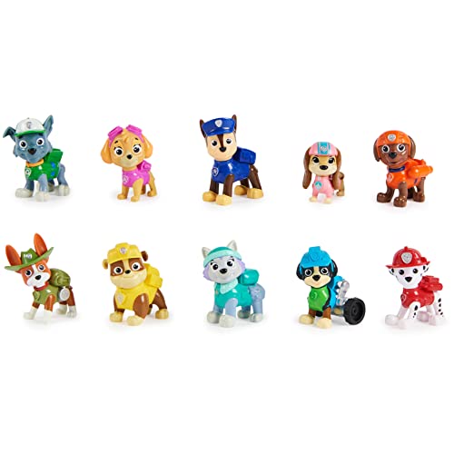 Paw Patrol Pat' Patrouille - Figurines Pat Patrouille 10e Anniversaire - Coffret Inédit De 10 Figurines à Collectionner - Figurines articulées de Marcus, Stella, Ryder Jouet Enfant 3 Ans et +