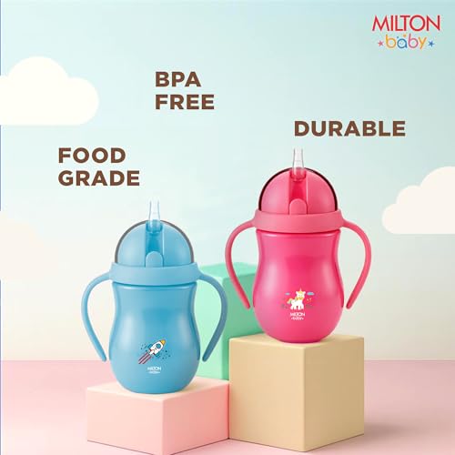 Image of Milton Baby Flexible Straw Sipper Bottle | 360 Drinking with No-Spill Weighted Straw | BPA-Free, Food-Grade Material | Microwave & Sterilizer Safe I Sipper water bottle for kids 12+ Month, 270 ml,Pink