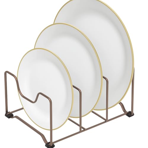 Image of Countertop Dish Rack - 3-Section Iron Plate Organizer, Space-Efficient Black Kitchen Rack (L-9 x W-8.75 x H-7 Inches)