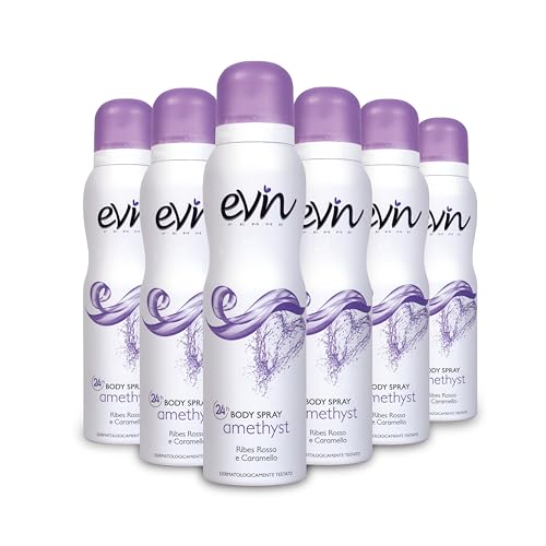 EVIN FEMME | Deodorante Donna Spray Amethyst, Fragranza Ribes Rosso e Caramello, Formula Attiva 24h, Dermatologicamente Testato, 6x150ml