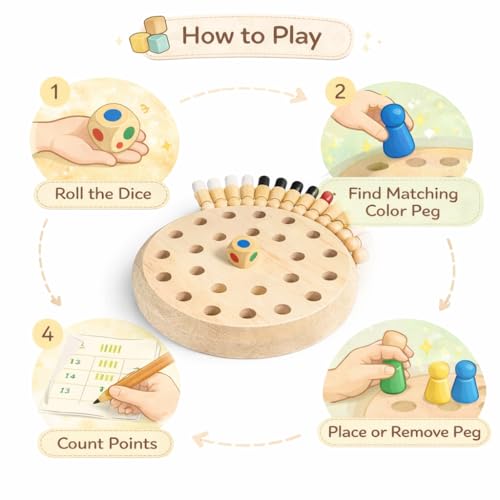 Image of Wooden Memory Chess Game | Color Matching Memory & Brain Training Game | Educational Board Game for Kids 3-10 Years | Family Fun Indoor Activity