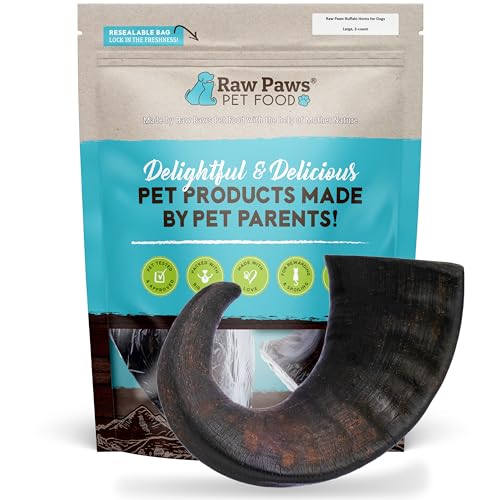 Raw Paws Water Buffalo Horns for Dogs, Large (2-Count) - Packed in USA - Long Lasing & Single Ingredient - Dog Horn Chew for Medium to Large Dogs - Alternative for Dog Bones for Aggressive Chewers