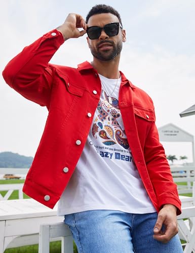Image of Bindefon Denim Jackets for Men Trucker Jean Jacket Unlined Coats Spring Fall Outfits