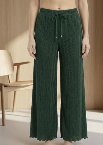Image of Women Pack of 2 Pleated Palazzo Pants | Free Size (M to 3XL) | Elastic Waist with Drawstring | Soft Stretch Fabric | Casual, Office