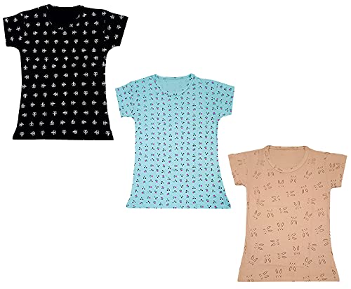 Image of indi weaves Girls Printed Cotton Half Sleeves Tshirts (Pack of 3)