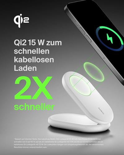 Belkin BoostCharge Magnetisches Einklappbares Kabelloses Ladegerät Qi2, 15 W, MagSafe-kompatibles Schnellladegerät… – Ansicht 3