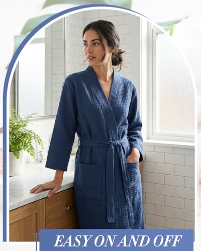 Image of Panitay Women's Waffle Knit Robes Thin Spa Bath Robe Bulk Hotel Lightweight Commercial Soft for House Shower Party