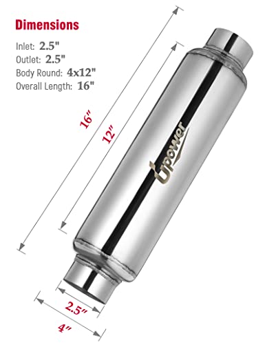 Upower GSFW-0434973505 2.5 Inch Inlet&Outlet Exhaust Resonator,16 Inch Overall Length Center Straight Through Stainless Steel Muffler,Polished thumb #1