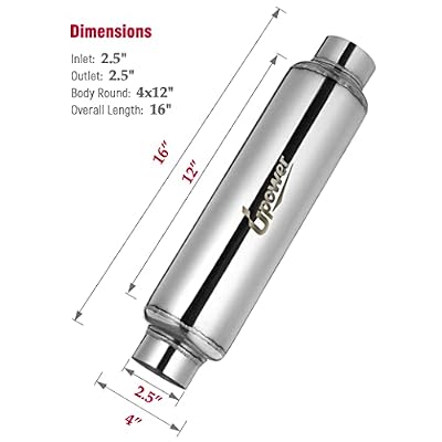 Upower 2.5 Inlet&Outlet Exhaust Resonator,4 x12 Body 16 Overall Length Center Straight Through Stainless Steel Muffler,Polished