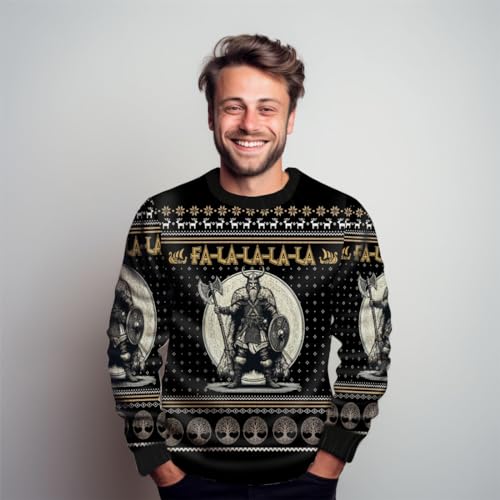 Viking Christmas Sweater, 3D Ugly Crewneck Warrior Sweatshirt for Women Mens Shirt (HN-SW17)4